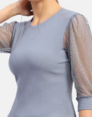 Madame Knit Sleeve Grey Regular Top