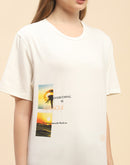 Camla Barcelona Graphic Printed Lilac Round Neck T-Shirt