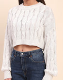 Camla Barcelona Cable Knit Light Grey Cotton Crop Sweater