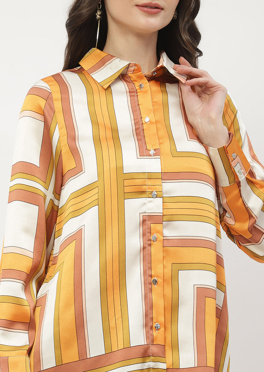 Madame Geometric Print Orange Regular Shirt