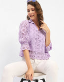 Madame Schiffli Lilac Regular Shirt