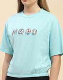 Camla Barcelona Embellished Typography Sky Blue Elasticated Waist T-Shrit