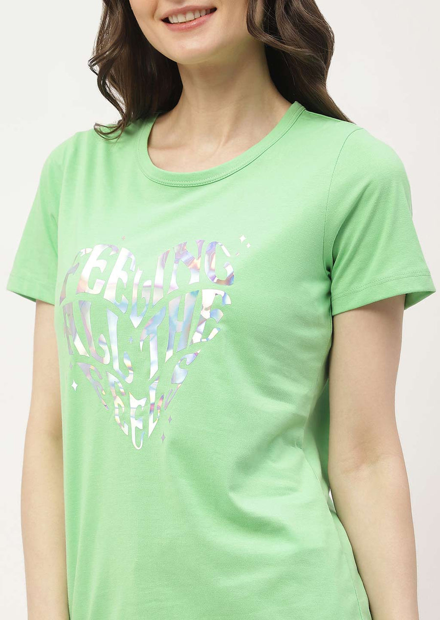 Msecret Graphic Print Green & Peach Combo  T-shirt