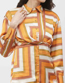 Madame Geometric Print Orange Shirt Dress