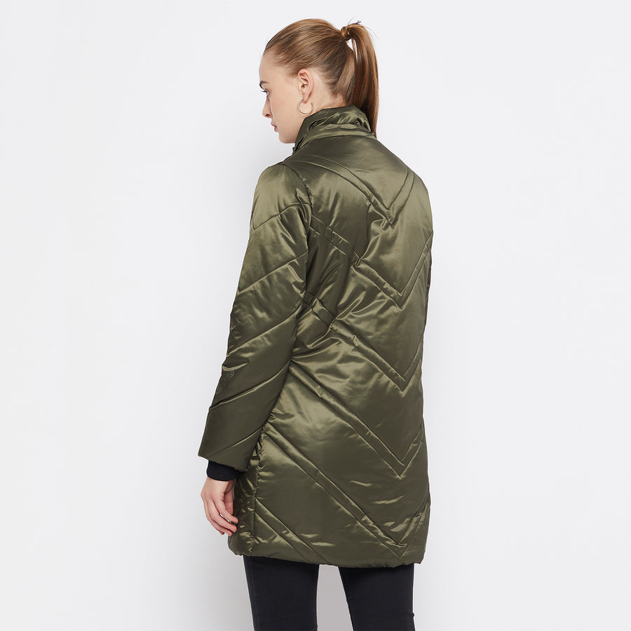 Camla Barcelona Quilted Olive Green Longline Jacket