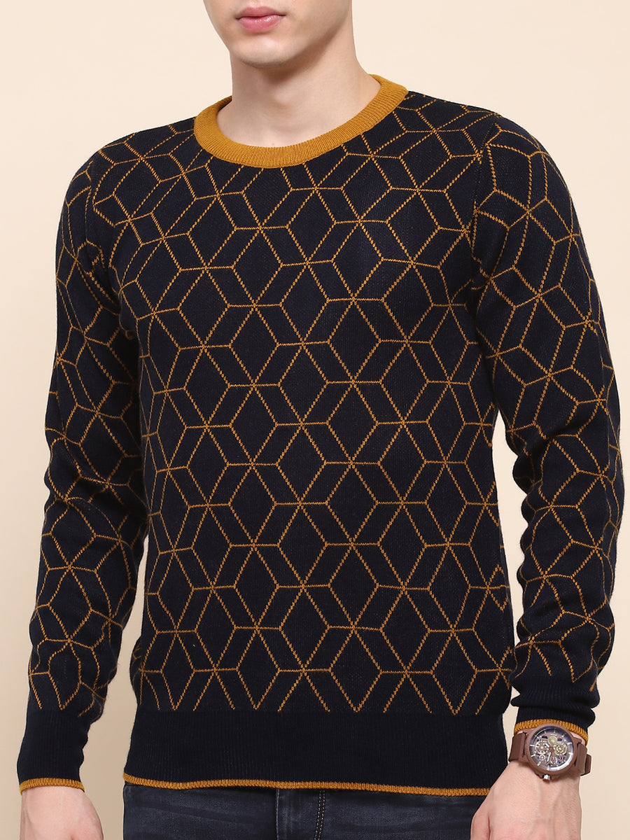 Camla Barcelona Geometric Print Navy Blue Sweater