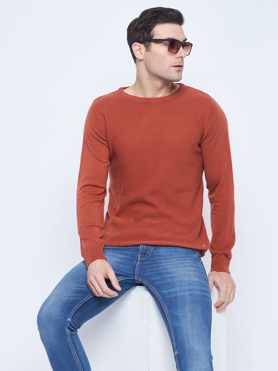 Camla Barcelona Crew Neck Blush Orange Sweater For Men