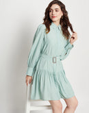 Camla Barcelona Belted Pista Green Mini Shirt Dress