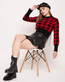 Camla Barcelona Geometric Print Red Crop Sweater
