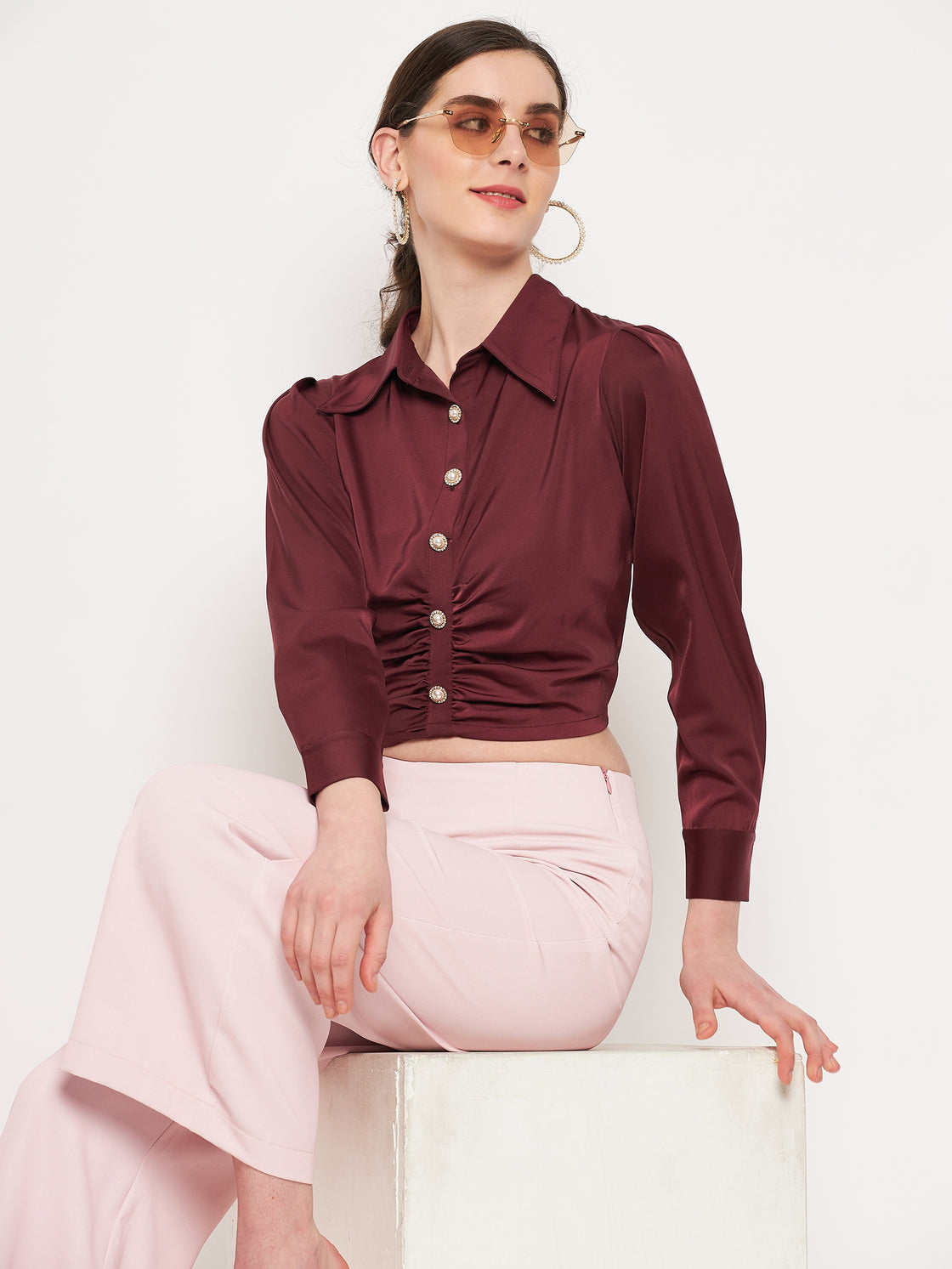 Camla Barcelona Wine Satin Top For Women