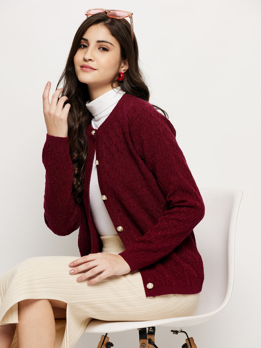 Madame Solid Maroon Cardigan