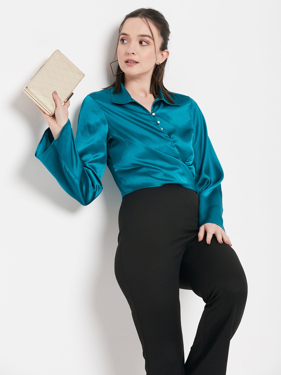 Camla Barcelona Green Satin Top For Women