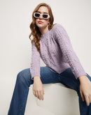 Madame Lilac Cable Knit Rhinestone Embellished Sweater