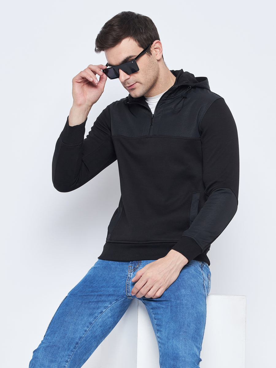 Camla Barcelona Men'S Zip Top Closure Black Hooded Sweatshirt