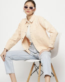Camla Peach Solid Jacket For Women