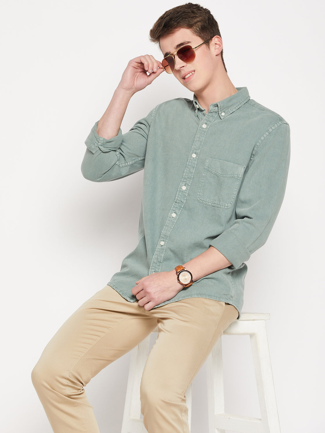 Camla Barcelona Washed Sage Green Shirt For Men Buy SIZE 3XL