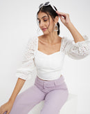 Camla White Sweetheart Neck Top For Women