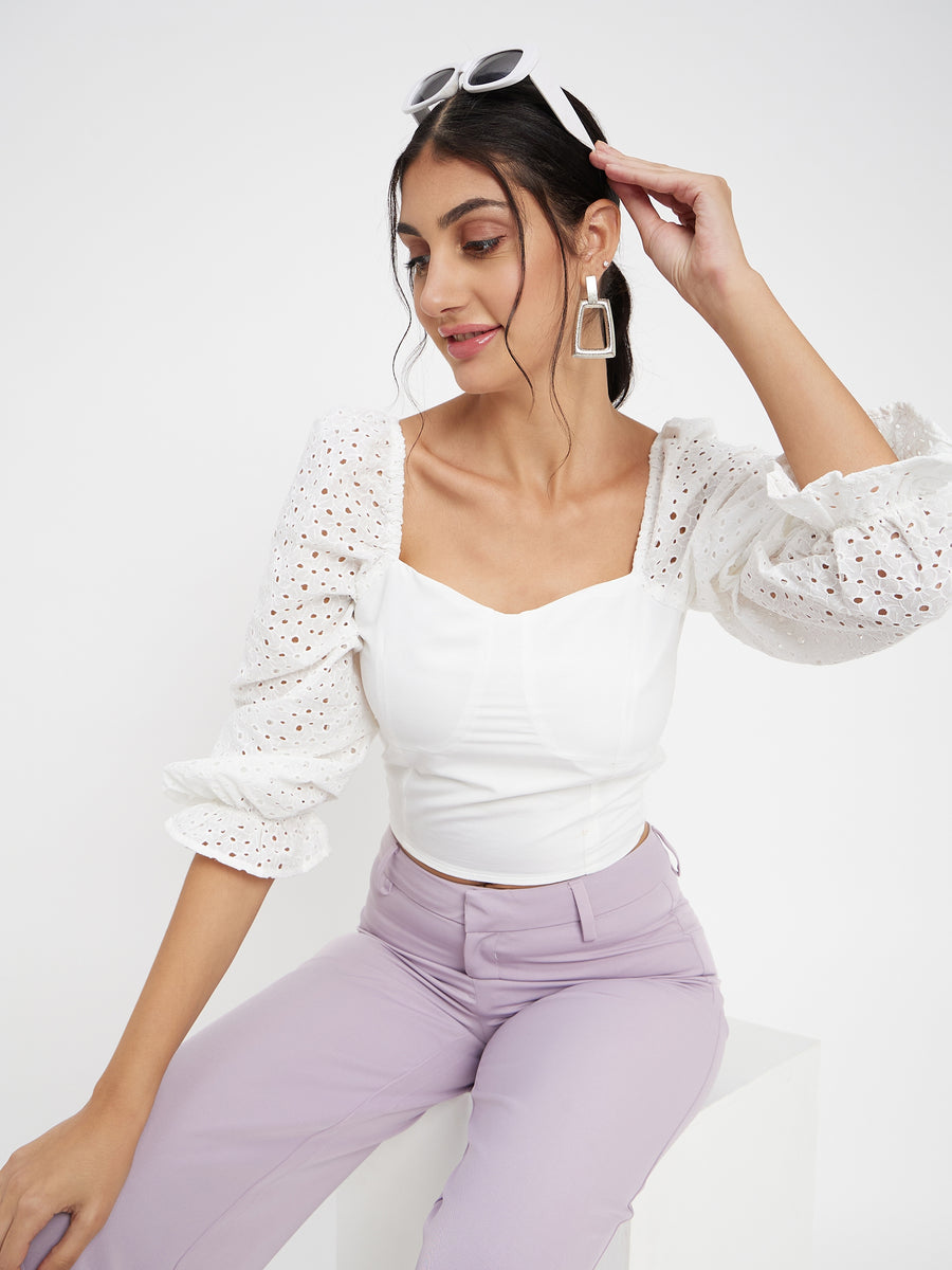 Camla White Sweetheart Neck Top For Women