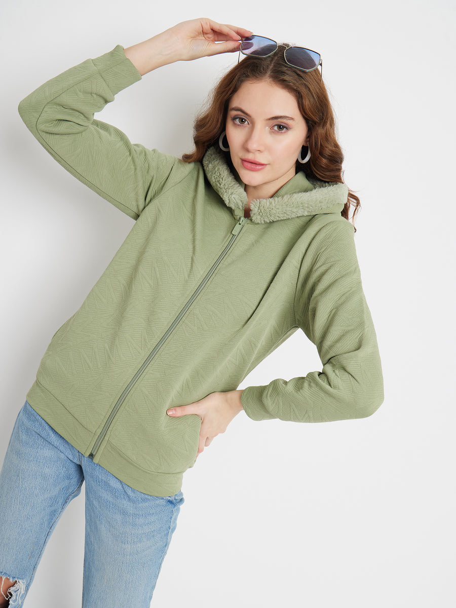Madame Faux Fur Hood Applpe Green Sweatshirt