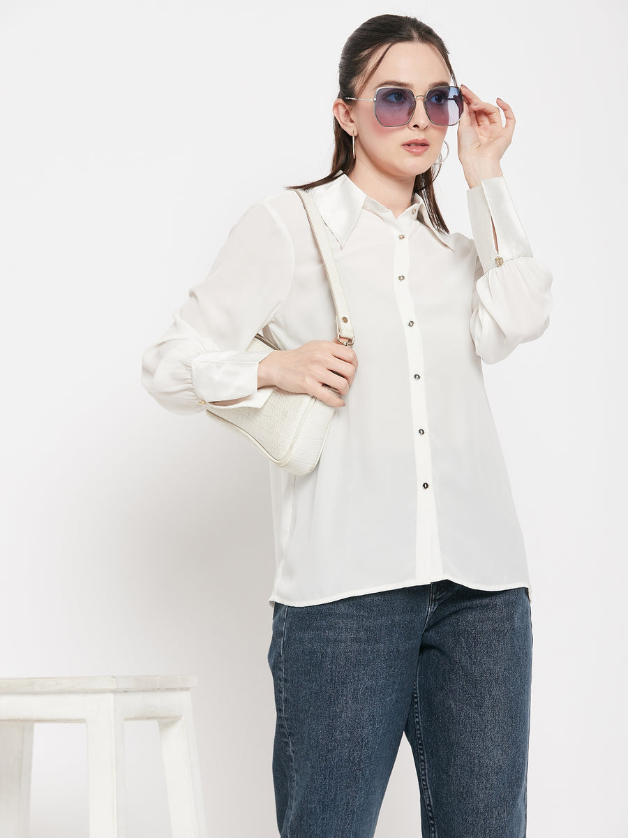 Camla Barcelona White Satin Shirt For Women