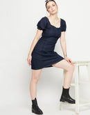 Madame Puff-Sleeve thigh-High Denim Dress