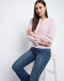 Madame Lace Detailed Onion Pink V-Neck Shirt