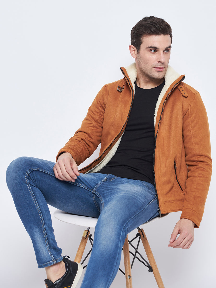 Camla Barcelona Stand Collar Tan Sherpa Jacket