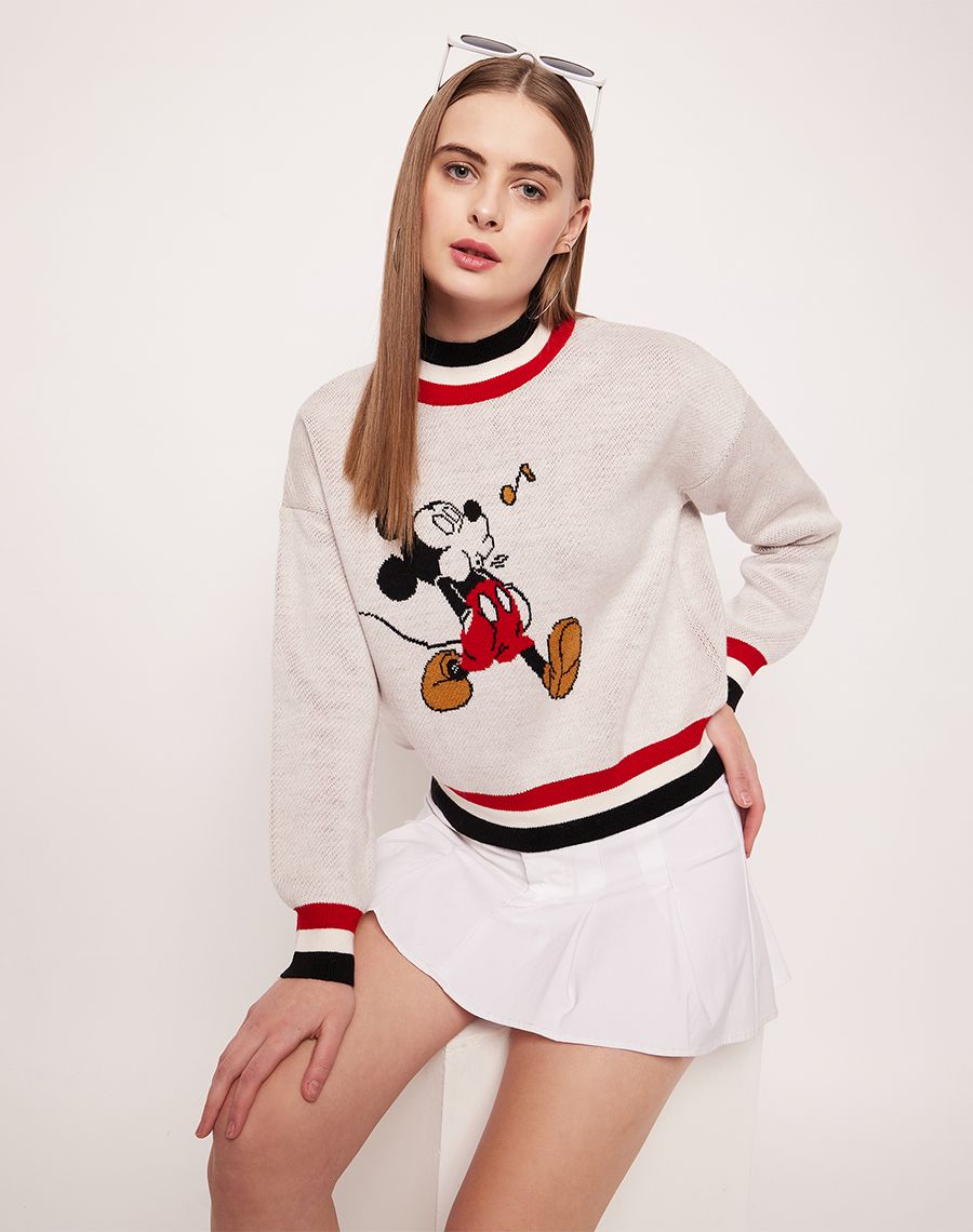 Camla Barcelona Mickey Mouse Print Off-White Sweater