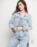 Camla Barcelona Solid Ice Blue Denim Jacket