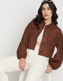 Madame Puff-Sleeve Solid Brown Shacket