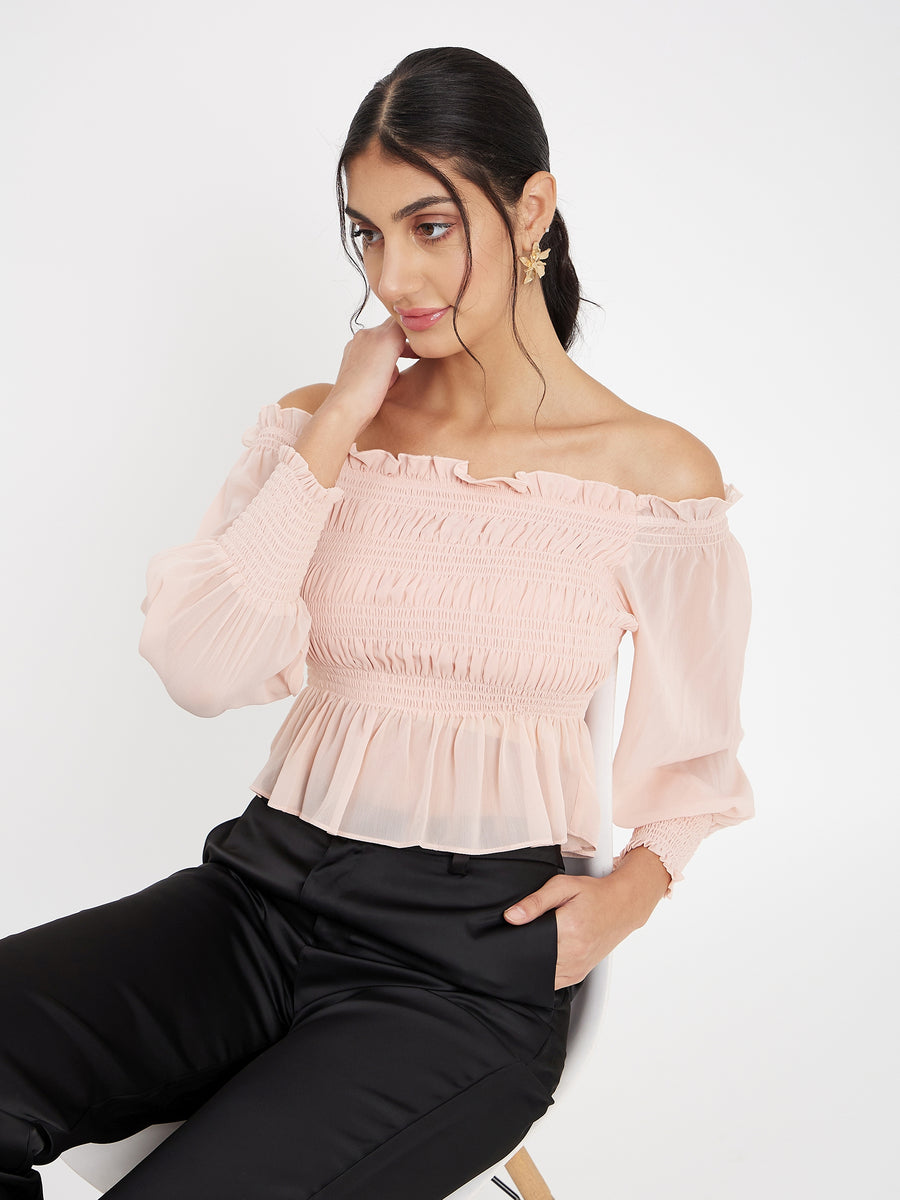 Camla Peach Solid Top For Women