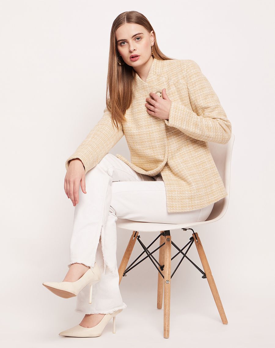 Camla Barcelona Chequered Beige Linen Coat