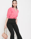 Camla Frenchrosepink V Neck Top For Women