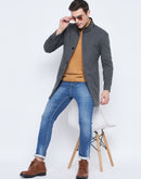 Camla Barcelona Stand Collar Chequered Grey Wollen Coat