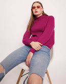 Camla Barcelona Cable Knit Purple Turtleneck Sweater