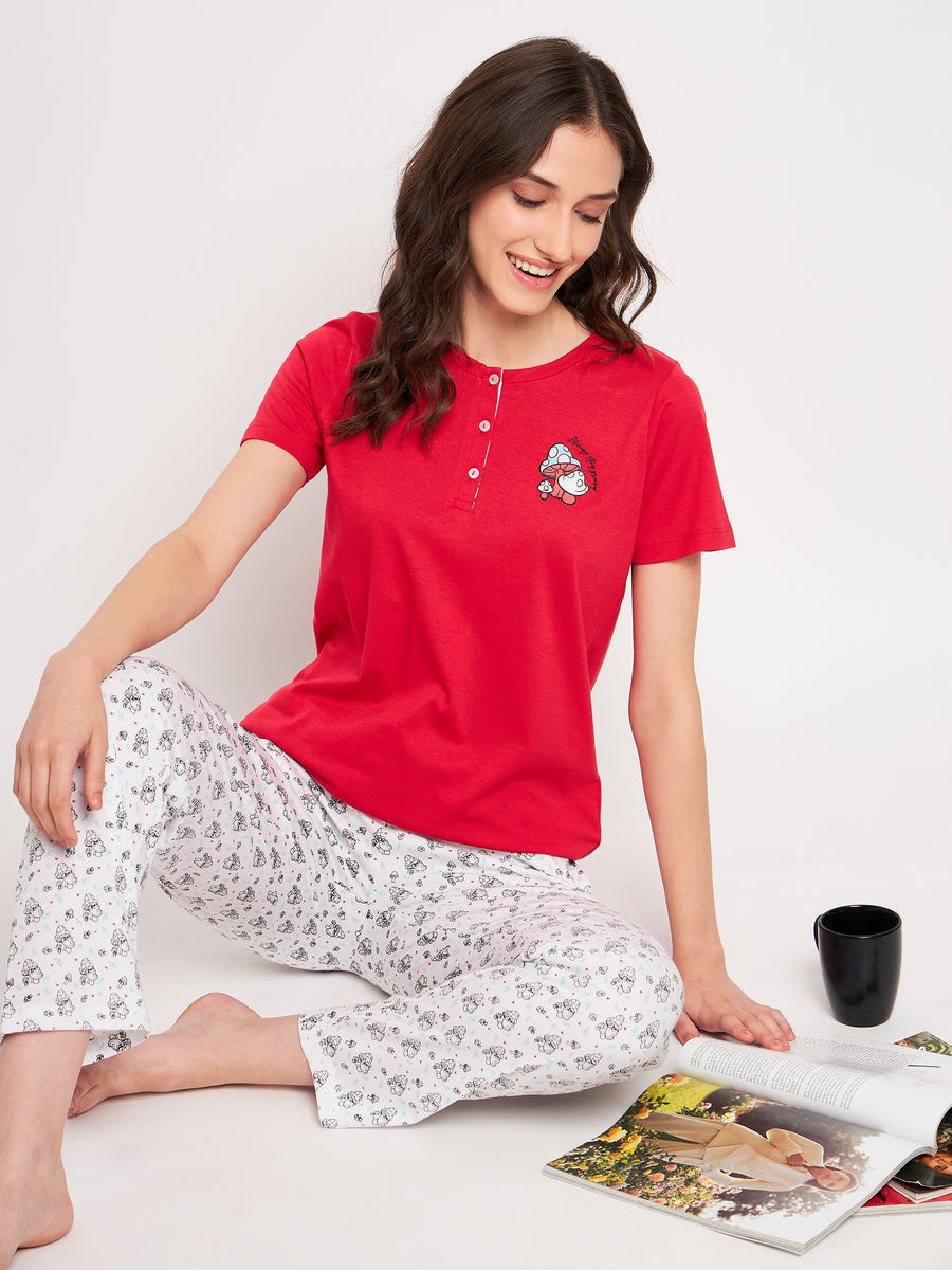 Msecret Red Cotton Printed 2 pc  Nightsuit