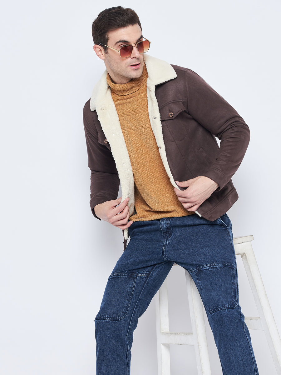 Camla Barcelona Sherpa Collar Brown Denim Jacket