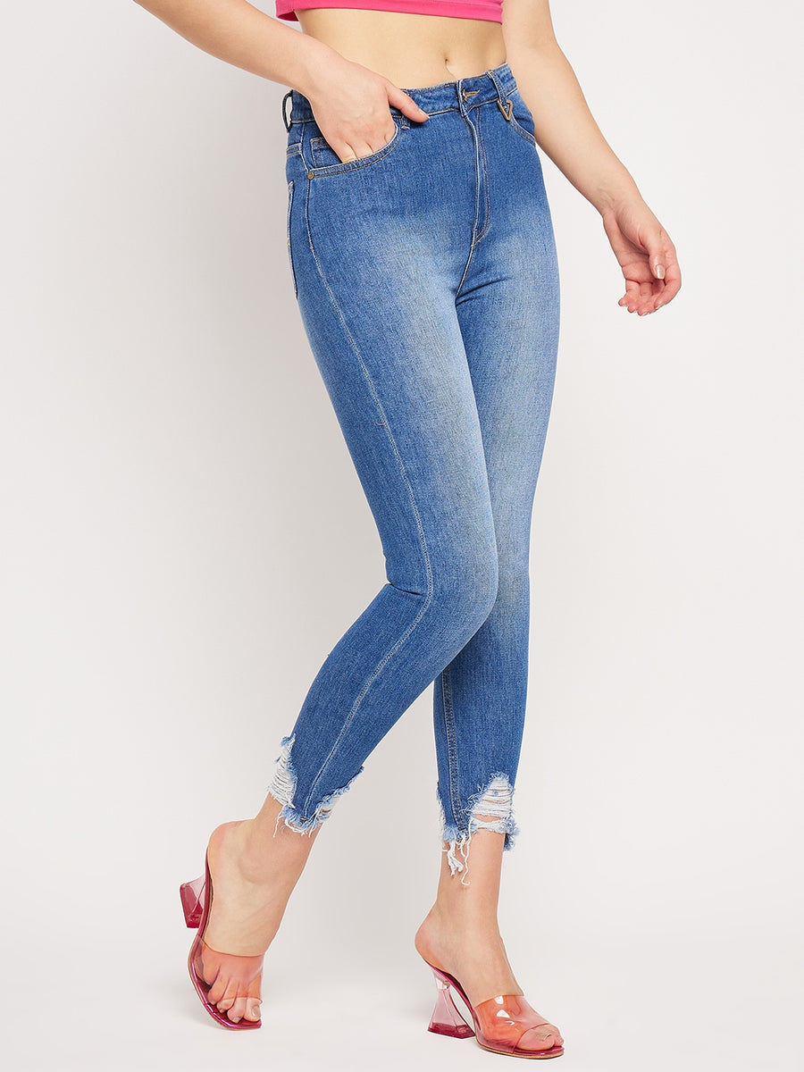 Camla Barcelona Distressed Hem Blue Skinny Fit Jeans