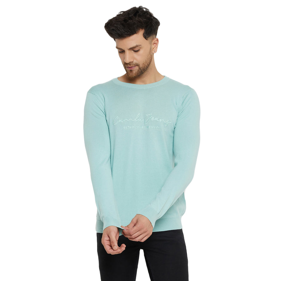 Camla Barcelona Typography Aqua Blue Sweater