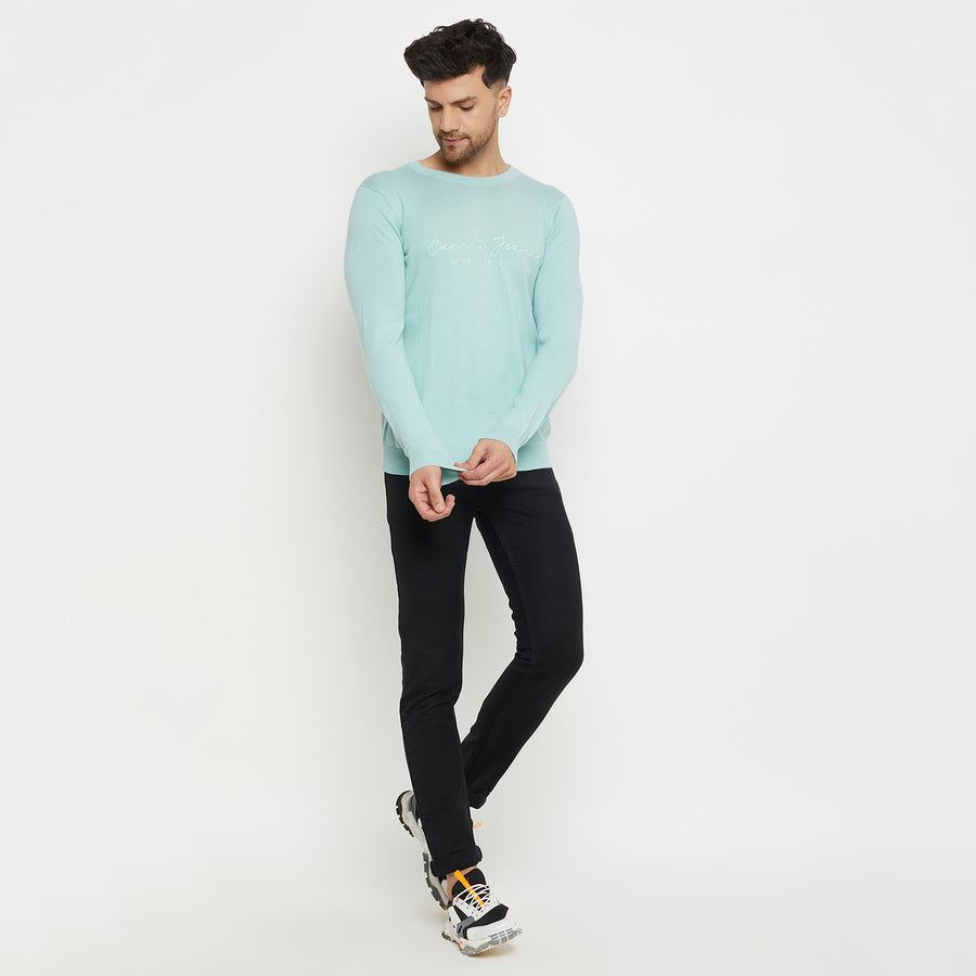 Camla Barcelona Typography Aqua Blue Sweater