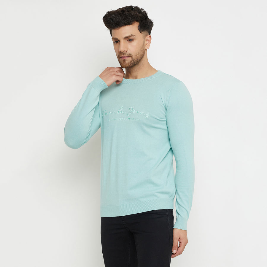 Camla Barcelona Typography Aqua Blue Sweater