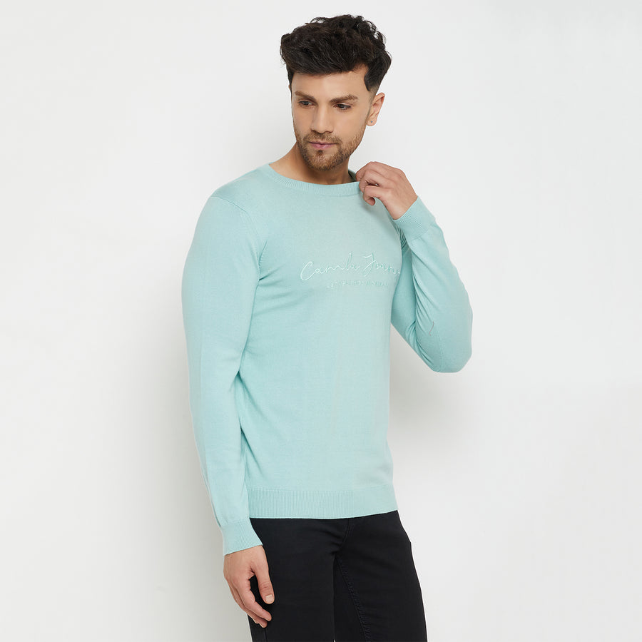 Camla Barcelona Typography Aqua Blue Sweater