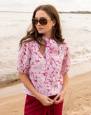 Camla Barcelona Bow Tie Floral Print Puffed Sleeves Top