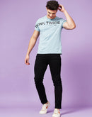 Camla Men Blue Typography Crew Neck T-Shirt