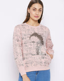 Madame Women Light Pink Printed Sweatshirt