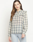 Camla Barcelona Women'S Self Design Checkered Top