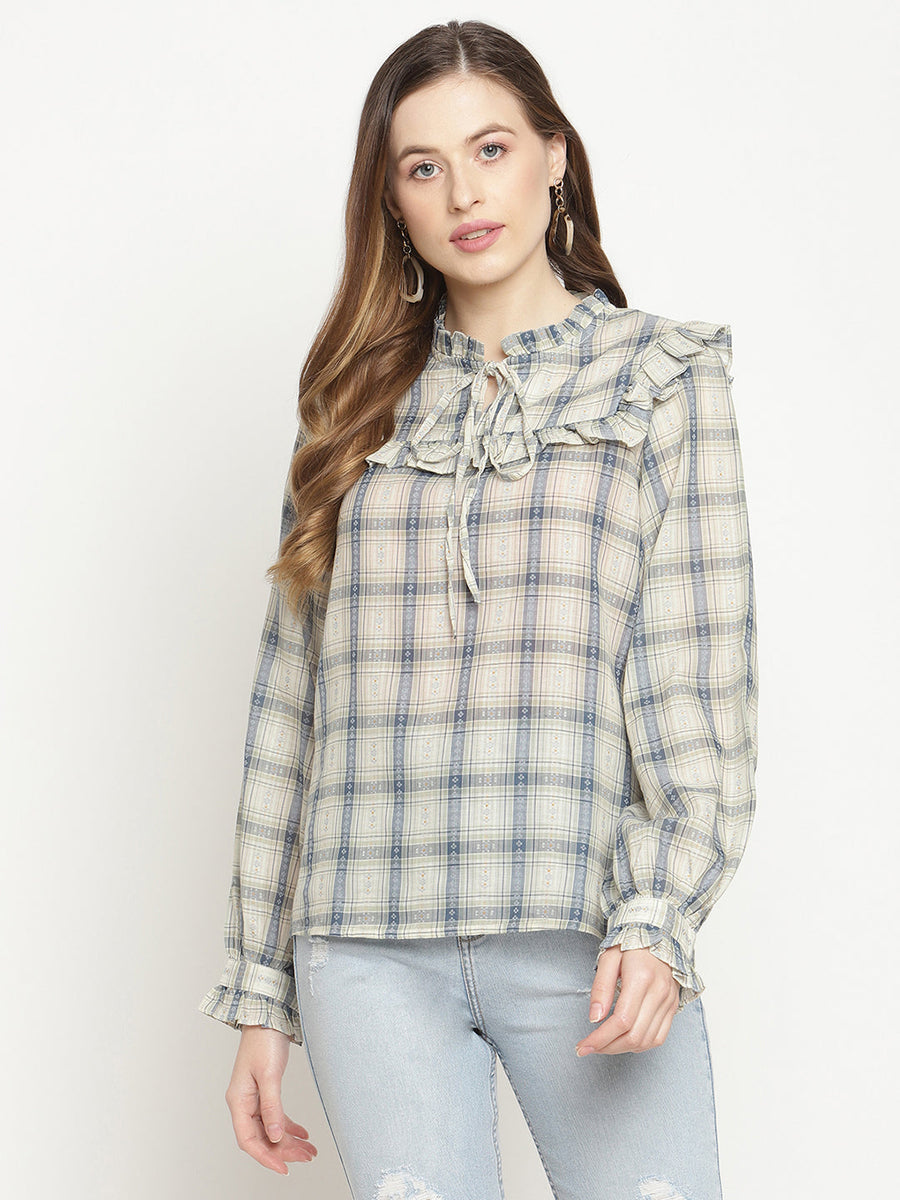 Camla Women Self Design Checkered Top