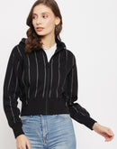 Madame Striped Black Hooded Crop Sweatshirt