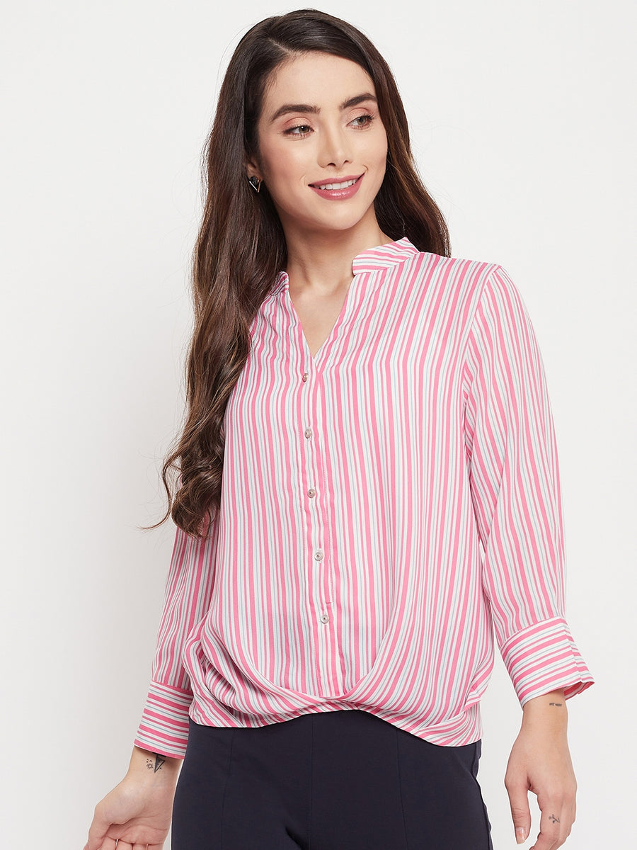 MADAME Striped Hot Pink Crepe Shirt for Women