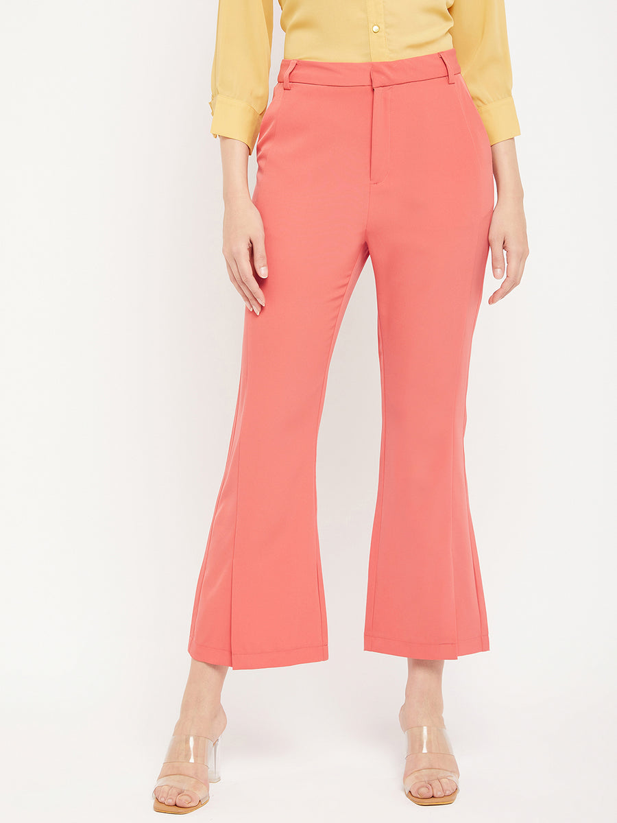 Madame Solid Coral Bootcut Trousers